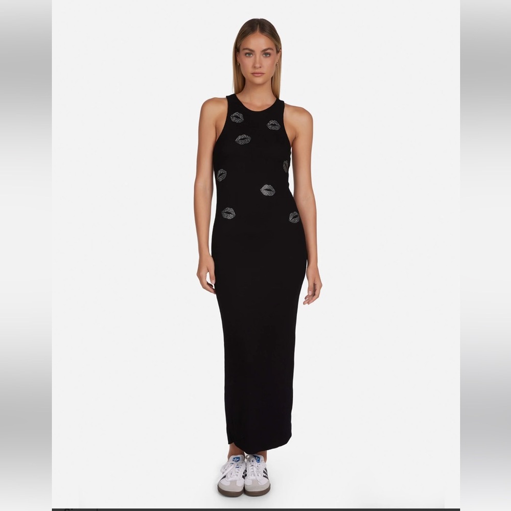 BNWT Lauren Moshi Black Maxi Bettina Dress Silver Lip stud M (fits like S)